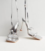 Public Desire Silver Diamante Strappy Stiletto Heel Sandals